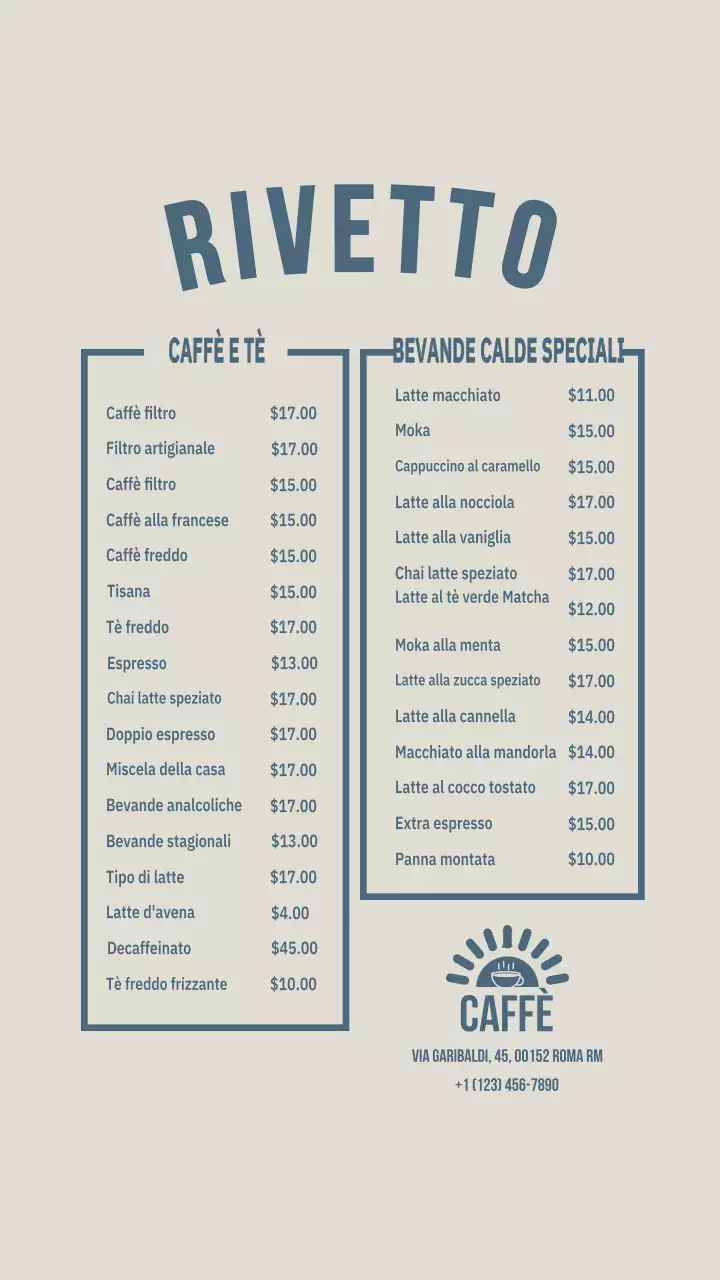Post Instagram del menu del Beige Minimal Cafe