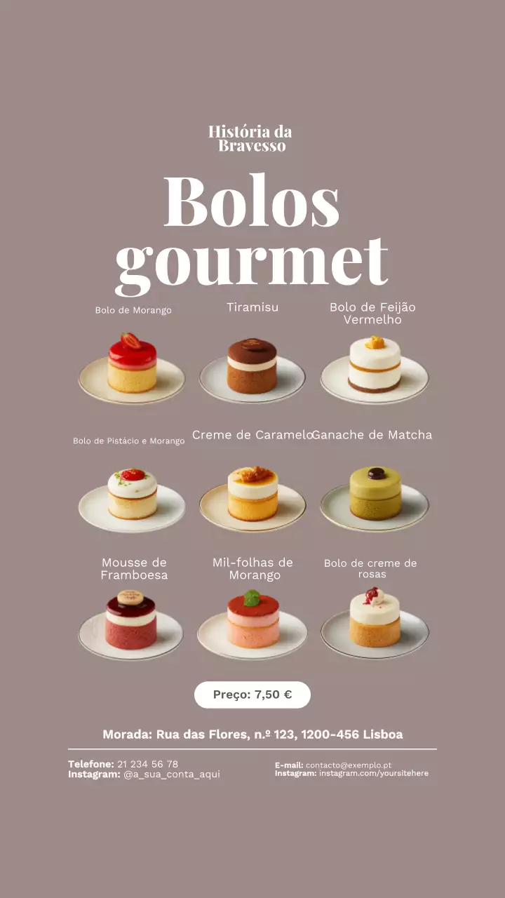Cardápio de Bolos Marrons Elegantes