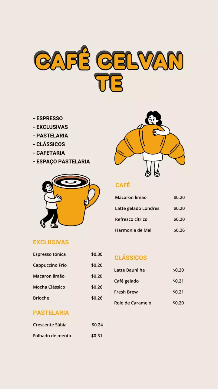 Postagem no Instagram do cardápio do Orange Retro Cafe