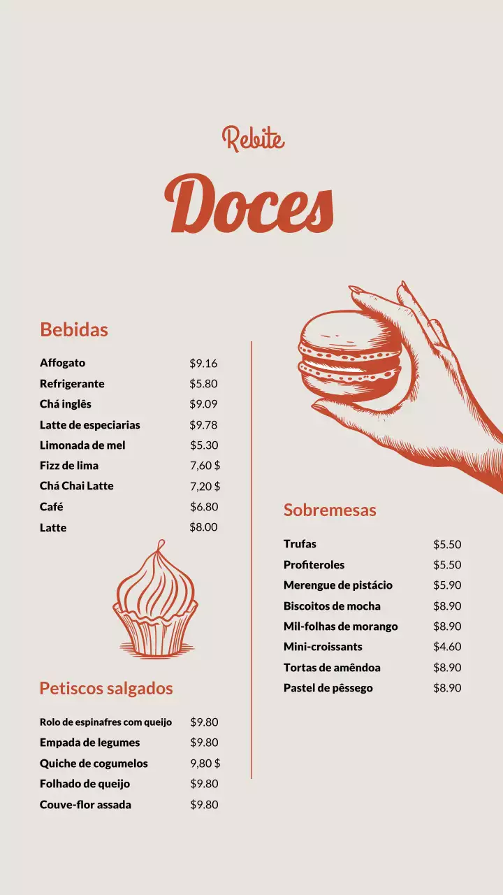 Cardápio do Café Vintage Bege e Vermelho