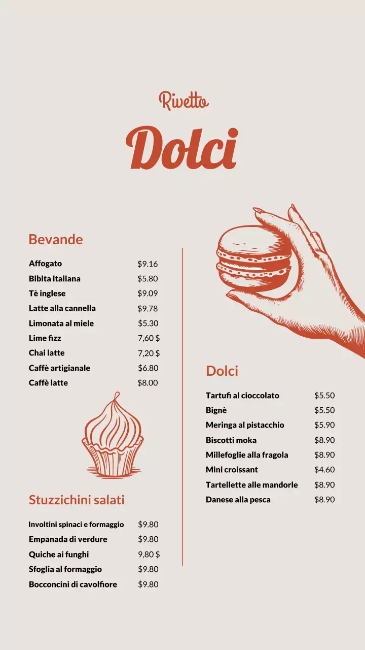 Menù del caffè vintage beige e rosso