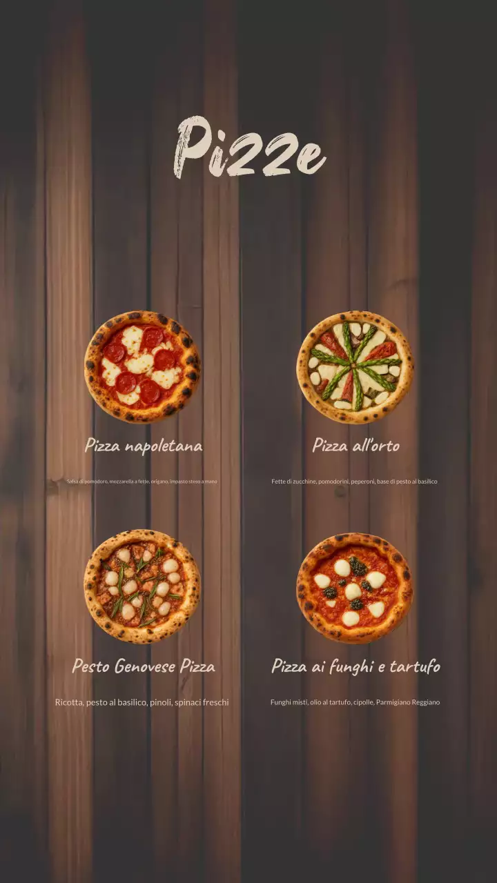 Post di Instagram sul design del menu della pizza rustica in legno
