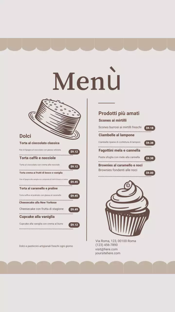 Post Instagram del menu dei dessert vintage beige