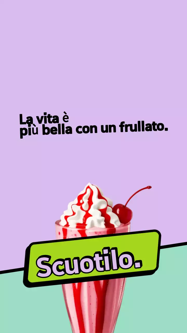 Pubblicità di frullato retrò viola e verde