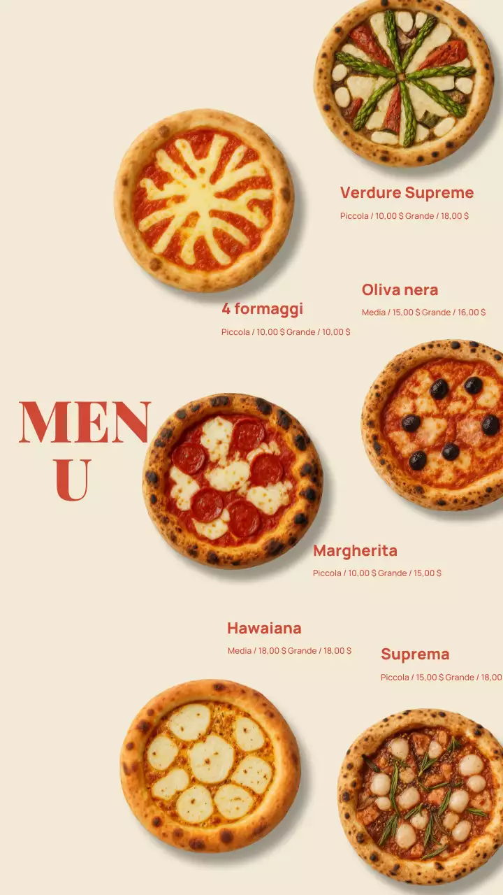 Post Instagram del menù della pizza classica beige