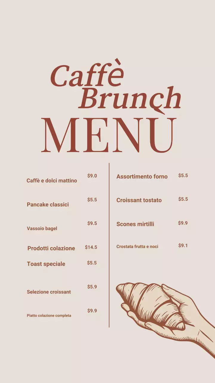 Post Instagram del menu del brunch classico beige