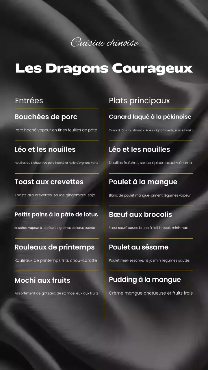 Histoire Instagram d'un menu chinois élégant et noir