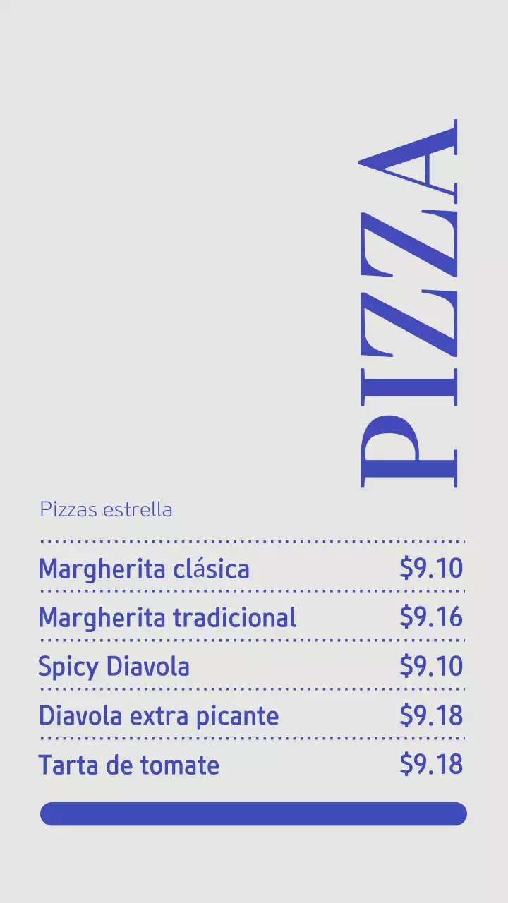 Publicación de Instagram del menú de Blue Modern Pizza