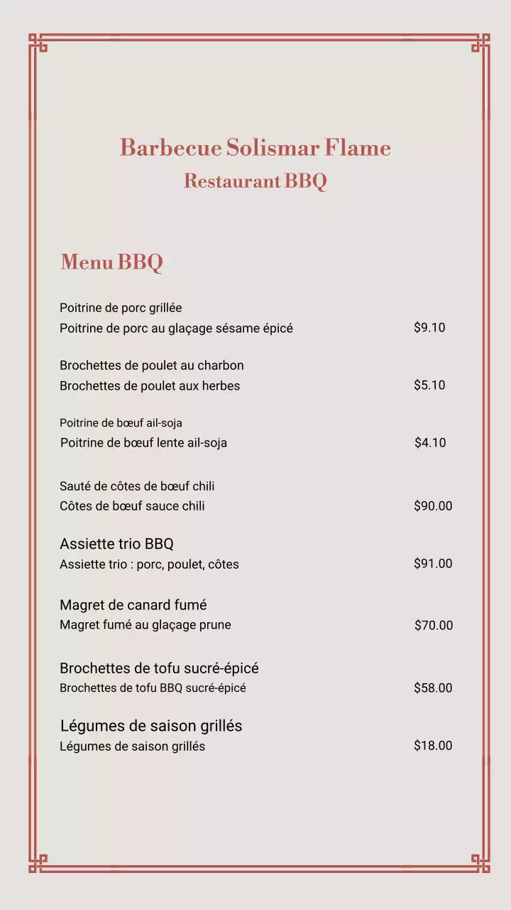 Menu BBQ classique beige sur Instagram