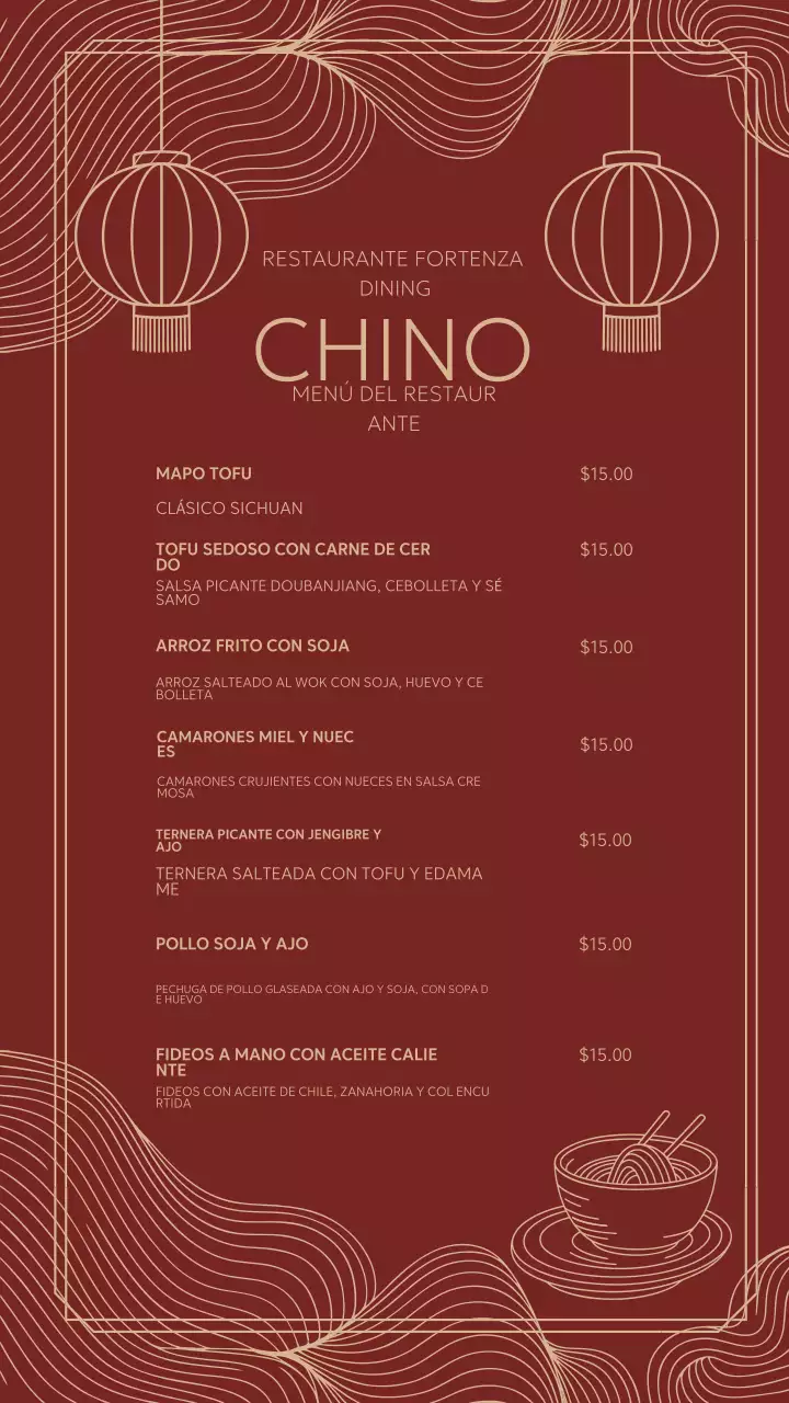 Historia de Instagram del menú tradicional chino rojo