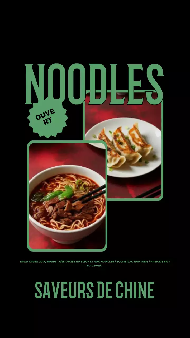 Histoire Instagram de promotion des nouilles vertes modernes