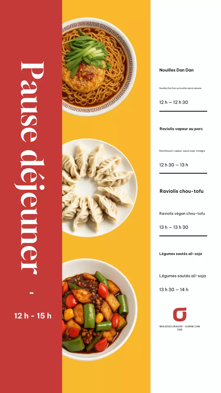 Menu déjeuner moderne rouge sur Instagram