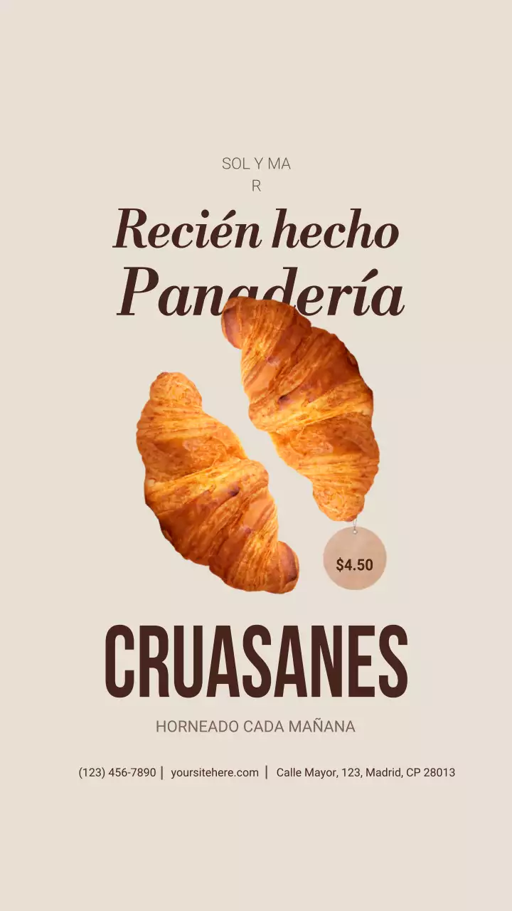Publicidad de panadería minimalista beige en Instagram