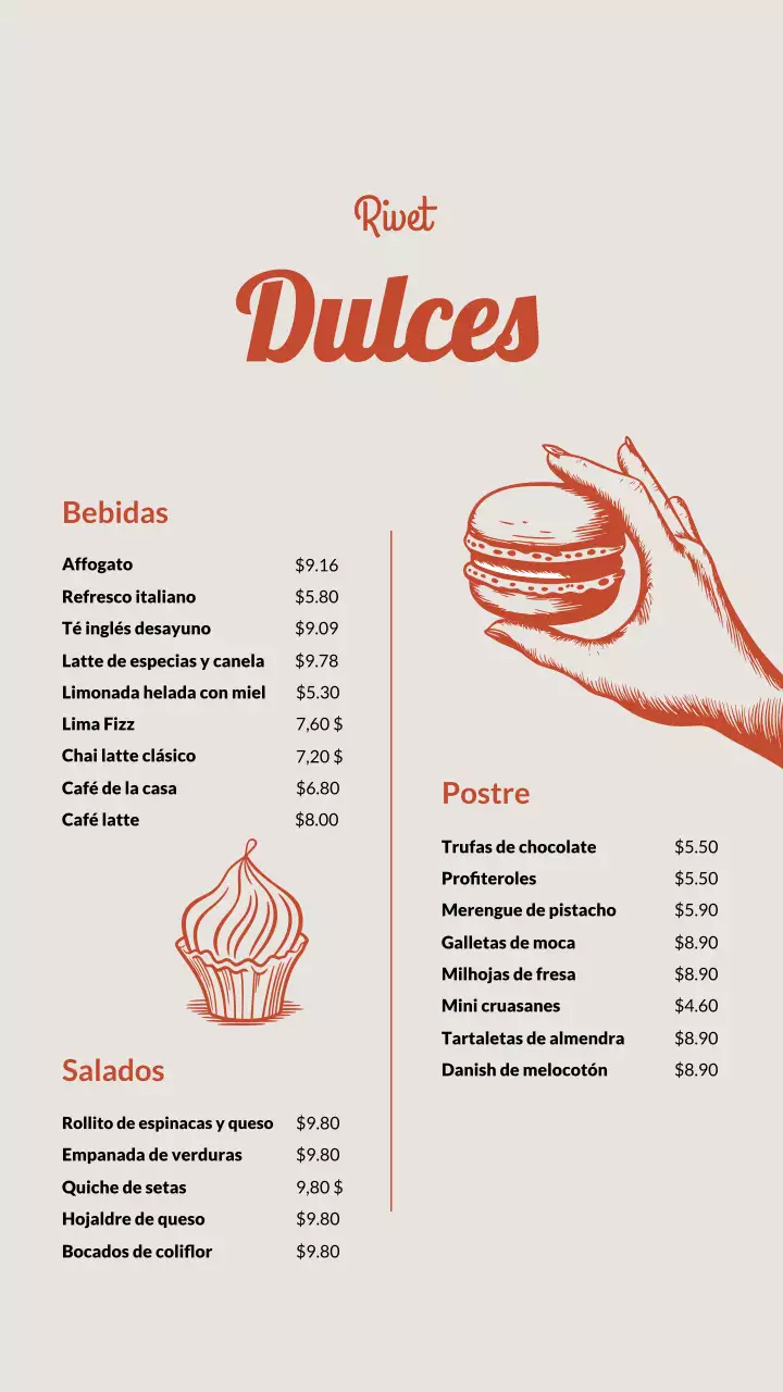 Menú del Café Vintage Beige y Rojo