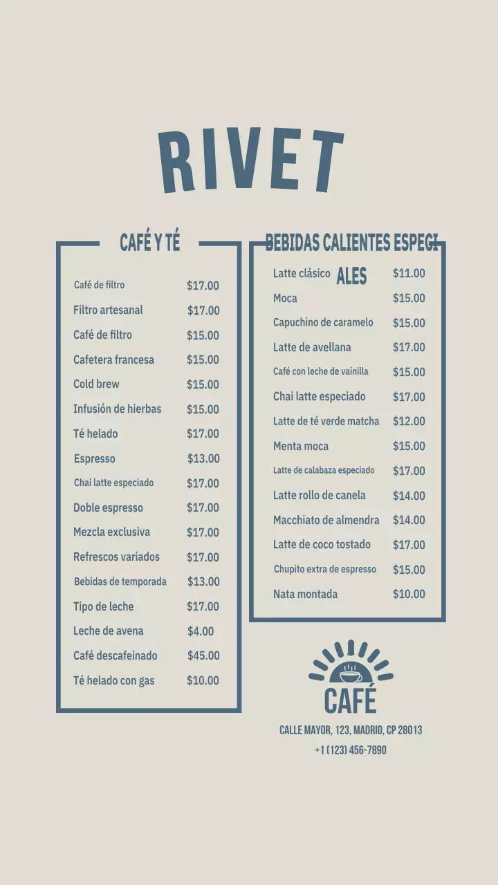 Publicación de Instagram del menú de Beige Minimal Cafe