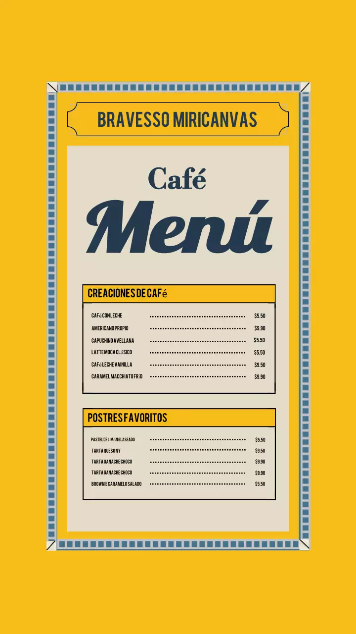 Publicación de Instagram del menú de Yellow Vintage Cafe