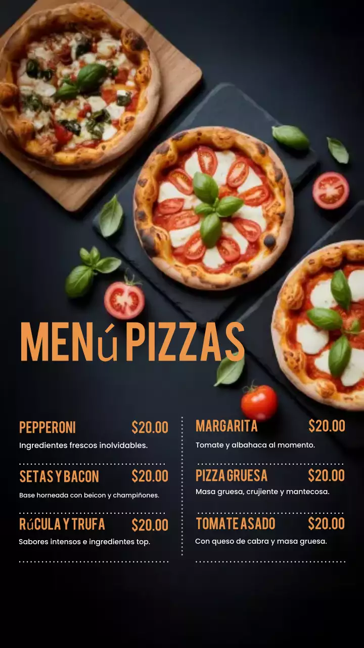 Publicación de Instagram del menú de Black Modern Pizza