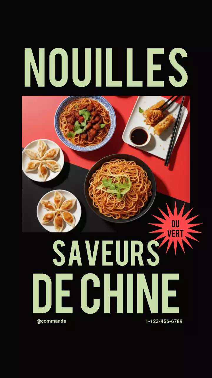 Publicité pour le menu chinois moderne noir sur Instagram