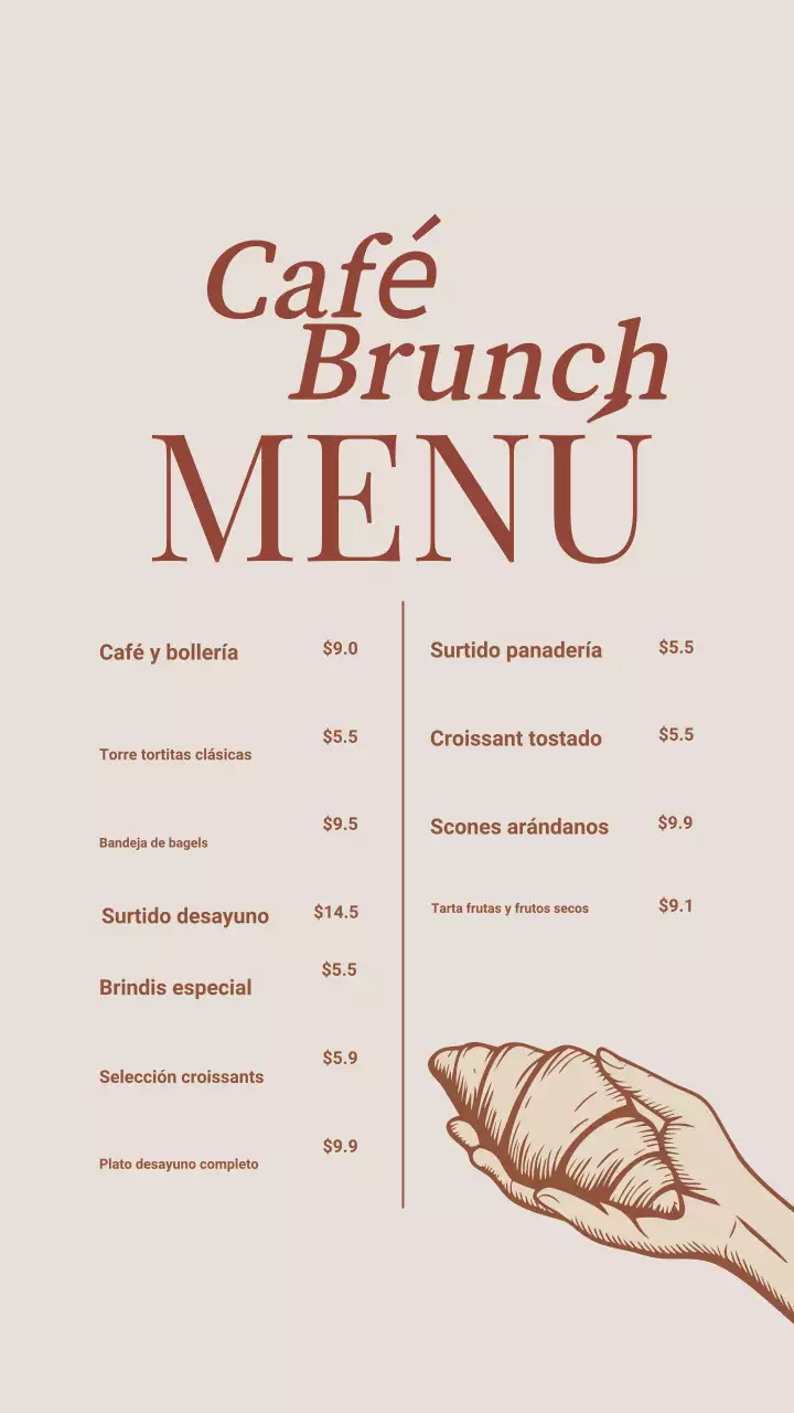 Publicación de Instagram del menú de brunch clásico beige