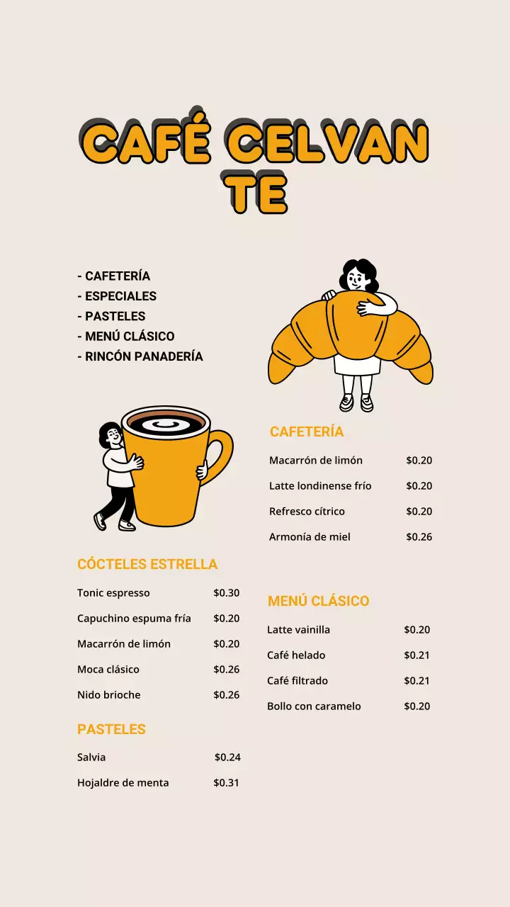 Publicación de Instagram del menú de Orange Retro Cafe