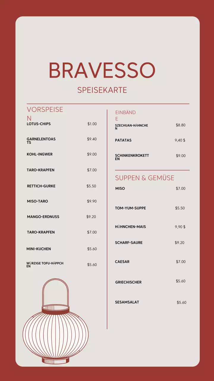 Instagram-Story zum roten, eleganten Restaurantmenü-Design