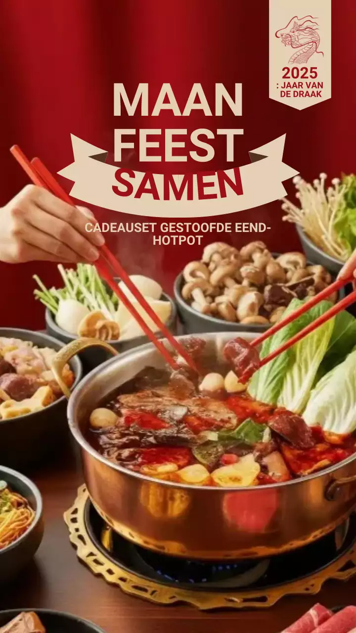 Instagramverhaal met rode traditionele hotpotuitnodiging