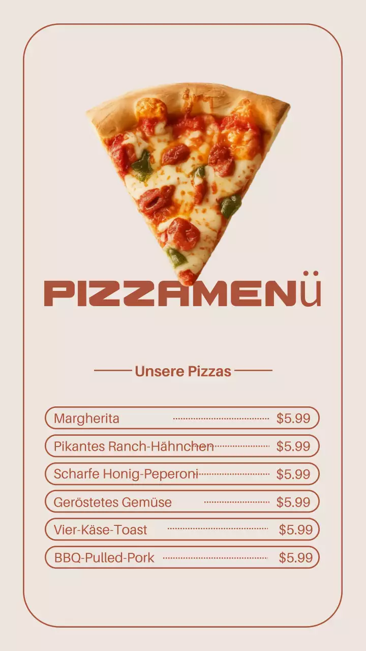 Instagram-Beitrag zum modernen Pizzamenü in Beige