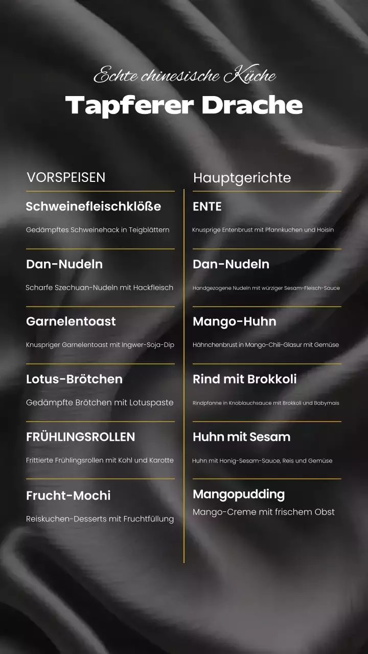 Schwarze elegante chinesische Speisekarte Instagram Story