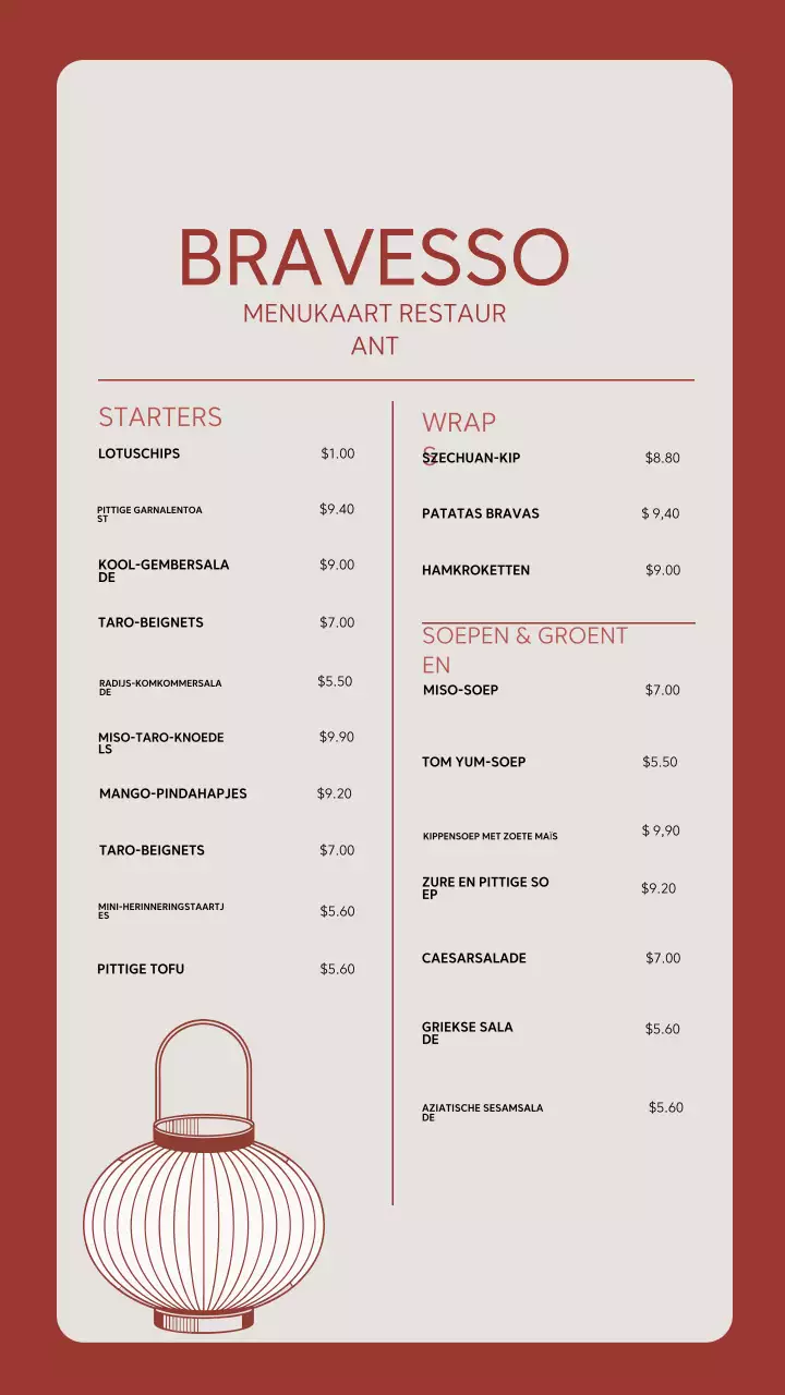 Rood elegant restaurantmenu-ontwerp Instagram-verhaal