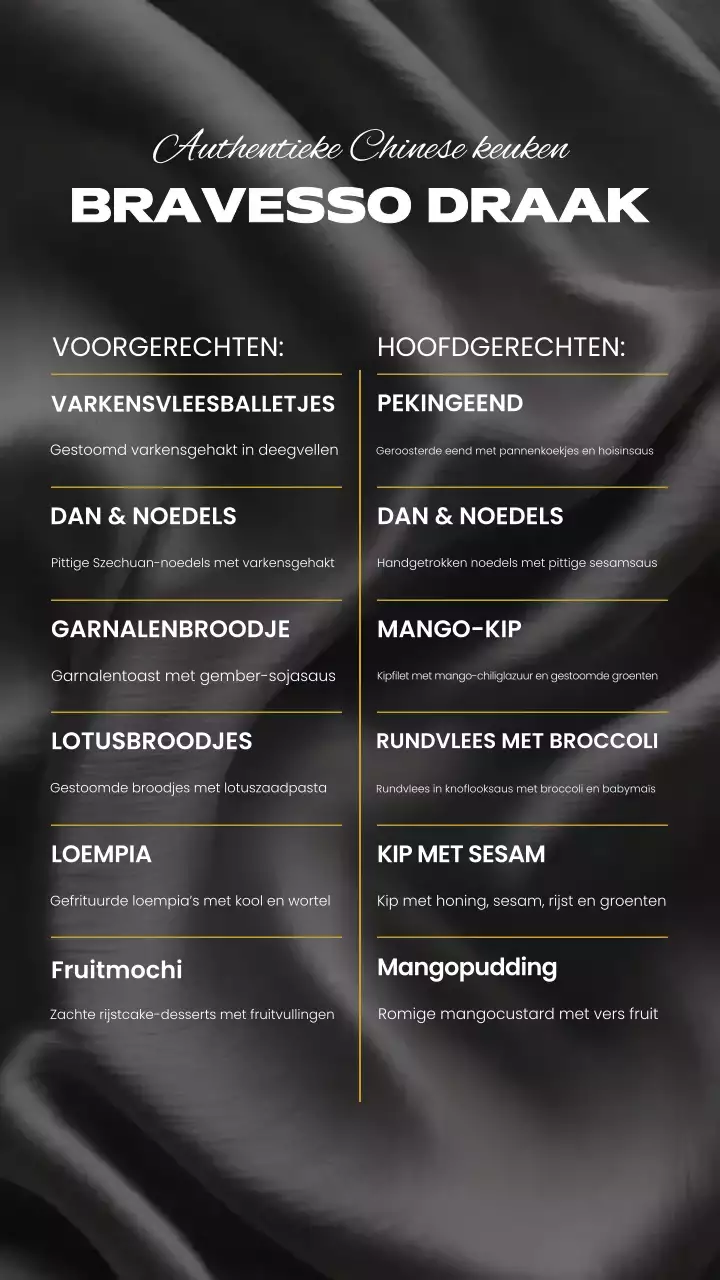 Instagramverhaal van het elegante Chinese menu