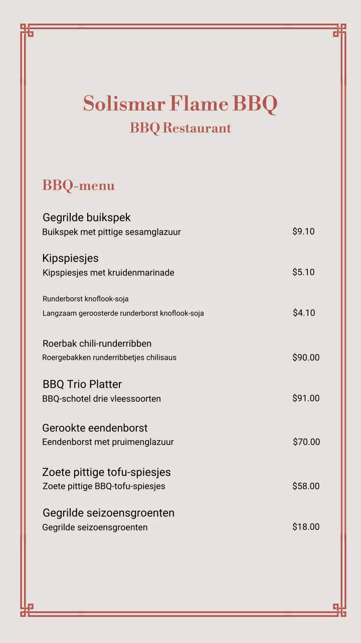Beige Classic BBQ Menu Instagram-verhaal