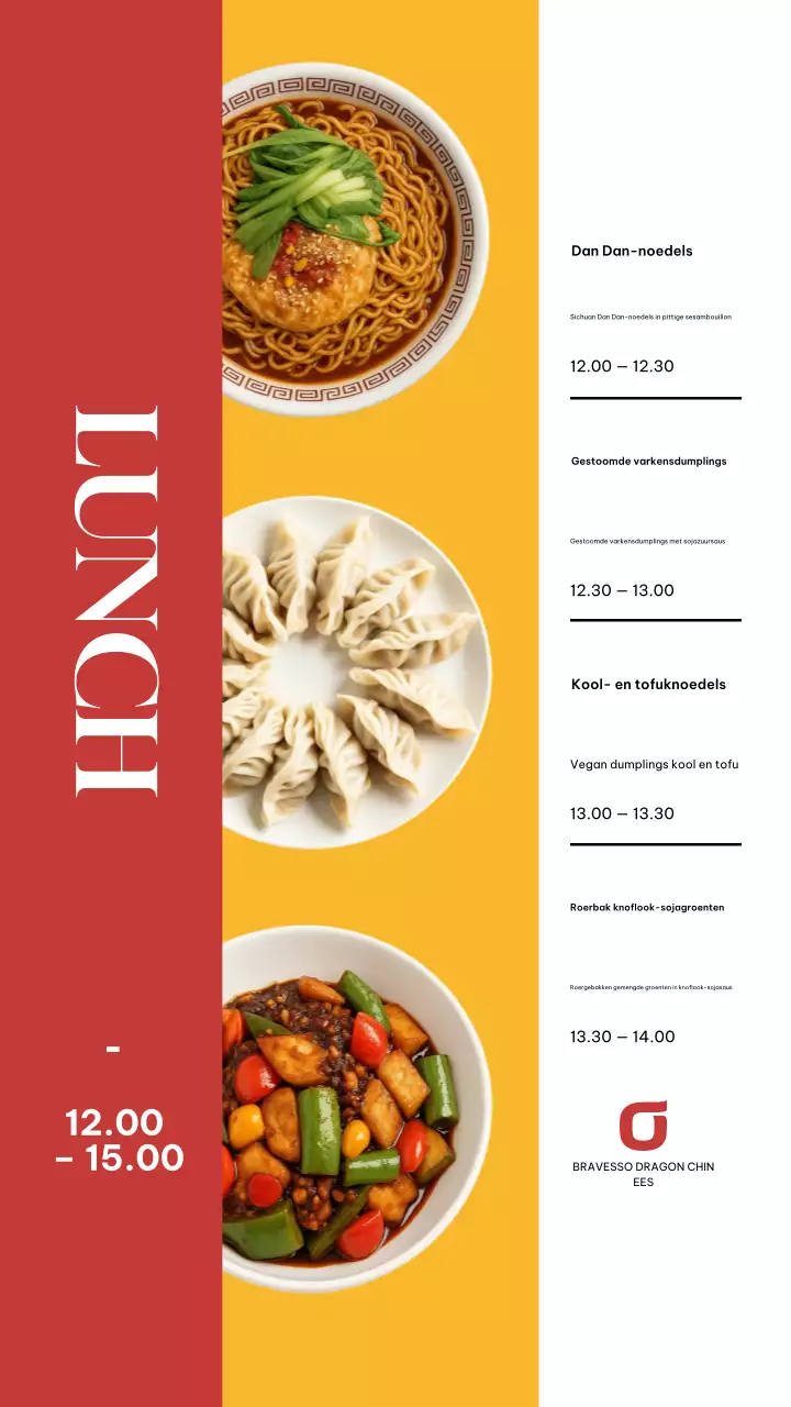 Instagramverhaal van het rode moderne lunchmenu