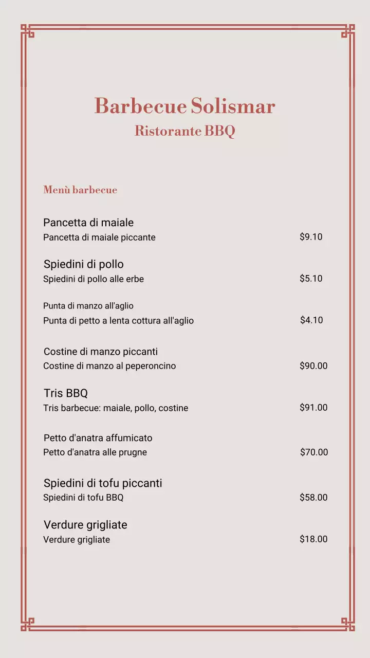 Storia di Instagram del menu Beige Classic BBQ