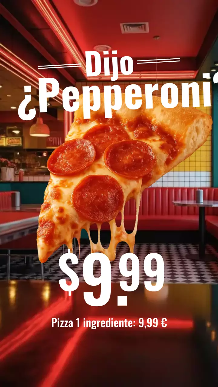 Publicación de Instagram de promoción de pizza retro roja