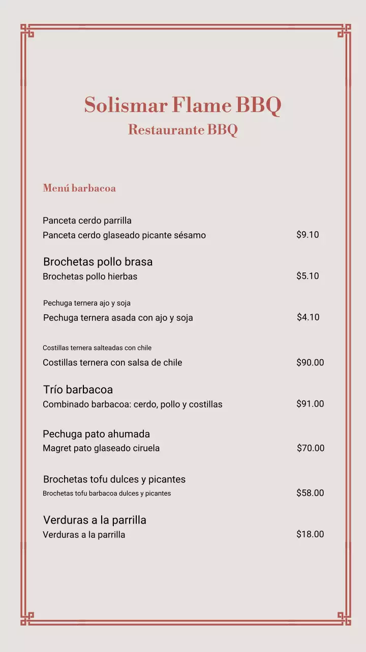 Historia de Instagram del menú Beige Classic BBQ