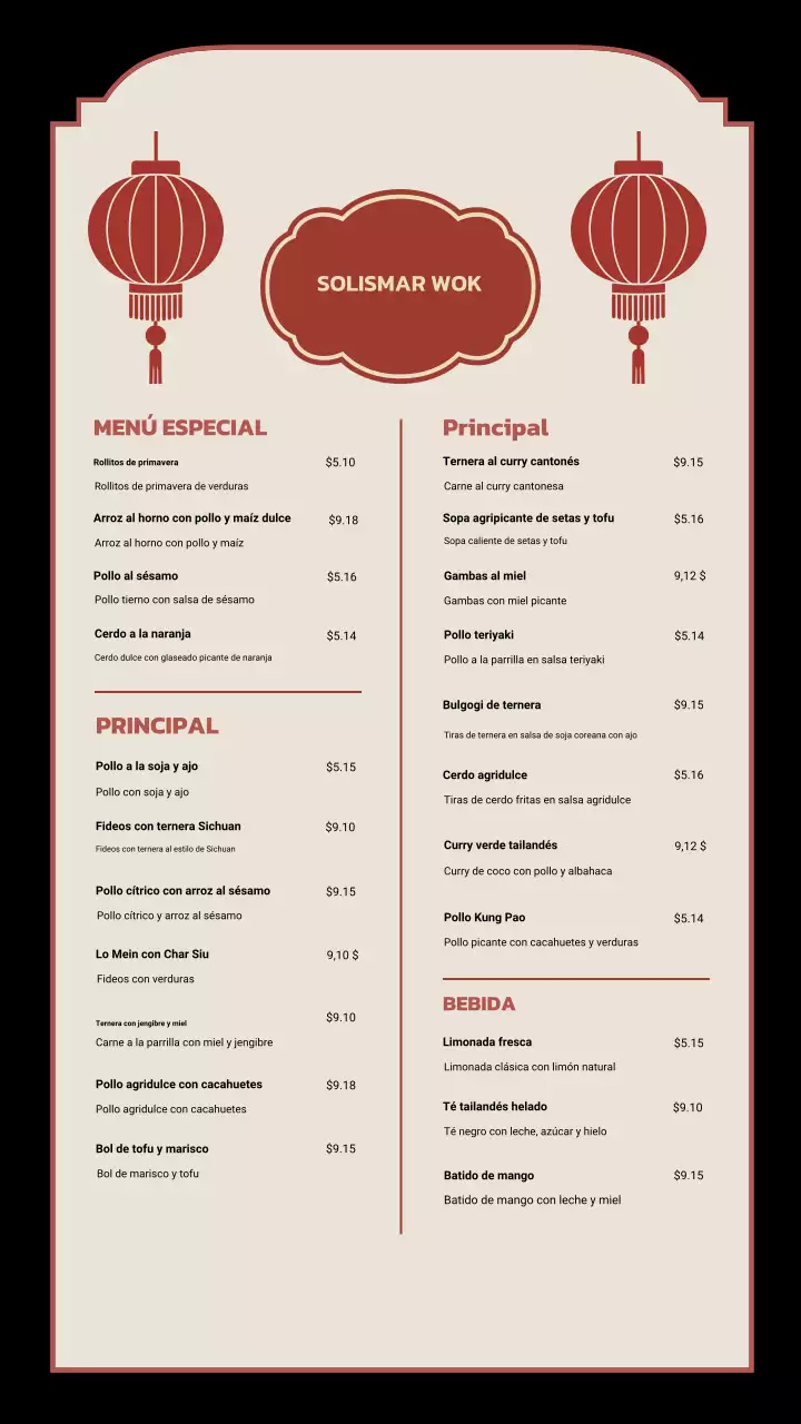 Historia de Instagram del menú del restaurante tradicional Beige