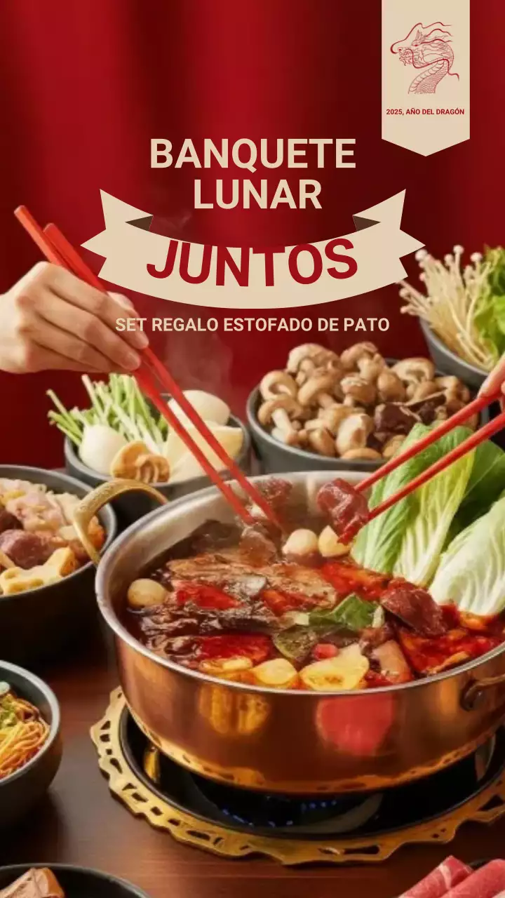 Invitación a la olla caliente tradicional roja en Instagram