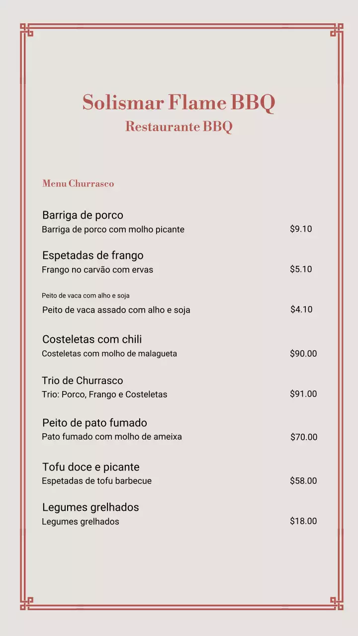 História do Instagram do Menu de Churrasco Clássico Bege