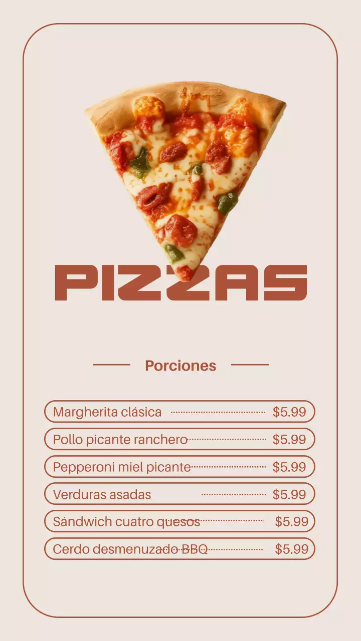 Publicación de Instagram del menú de pizza moderna en beige