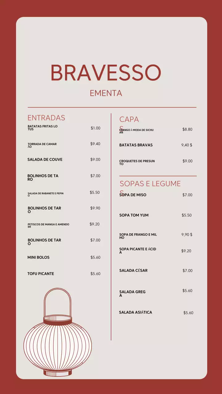 História do Instagram sobre o design do menu do restaurante Red Elegant