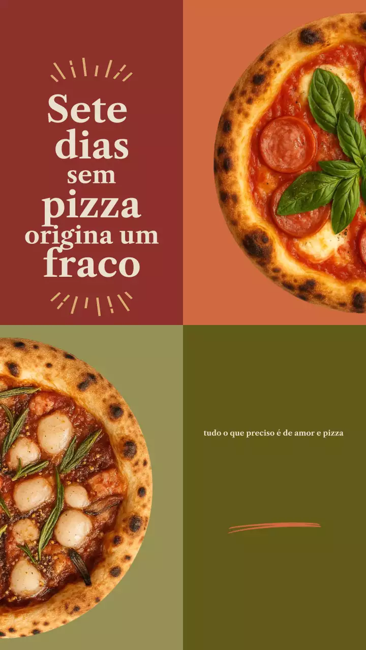 Publicação de pizza retrô marrom no Instagram