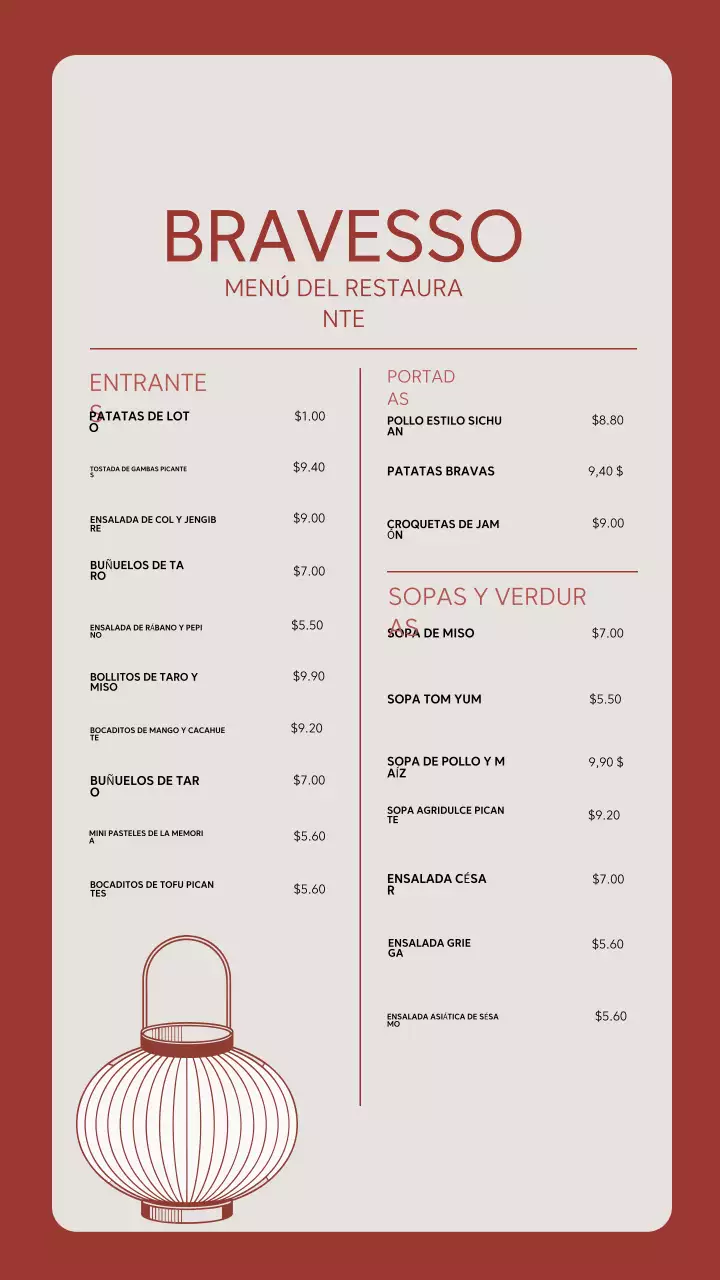 Historia de Instagram con el elegante diseño del menú del restaurante en rojo