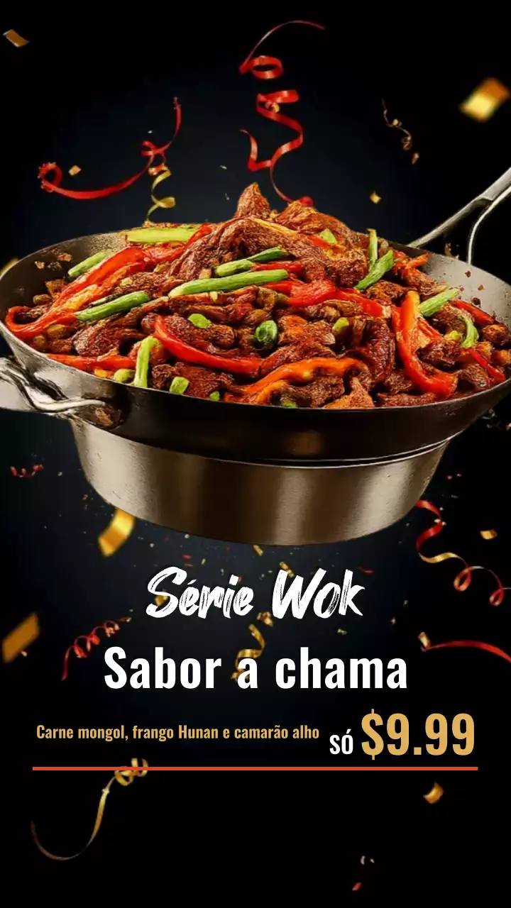 História do Instagram de promoção de alimentos em negrito preto