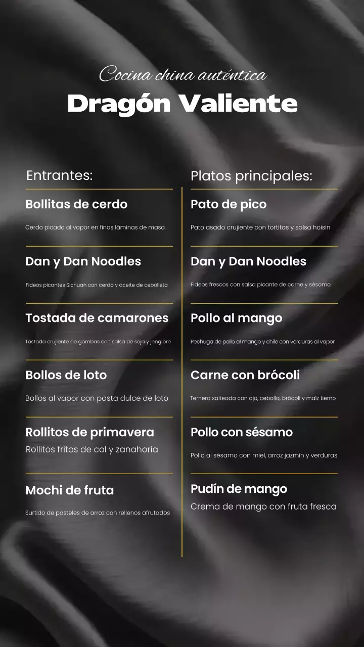 Historia de Instagram del menú chino elegante y negro