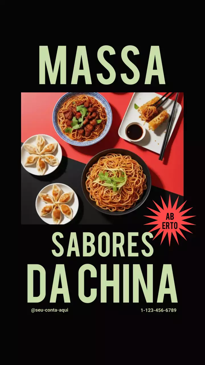 Anúncio de cardápio chinês moderno preto no Instagram Story