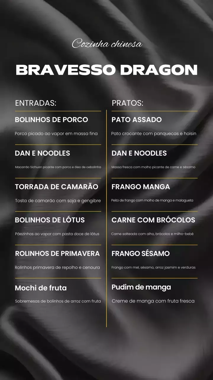 História do Instagram do Menu Chinês Elegante Preto
