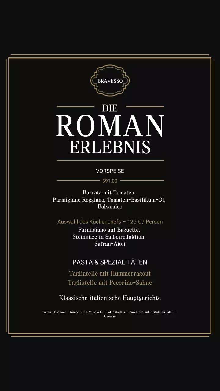 Instagram-Post zum Black Classic Dining-Menü