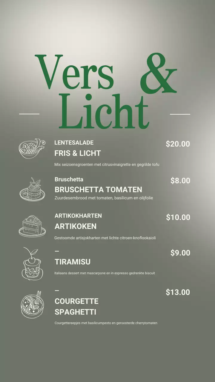 Instagram-bericht met een groen minimalistisch menu