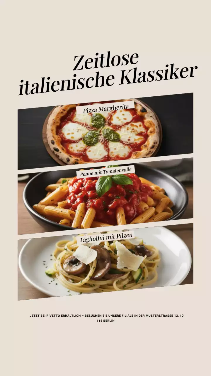 Instagram-Story zur Promotion des Beige Classic Italian-Menüs