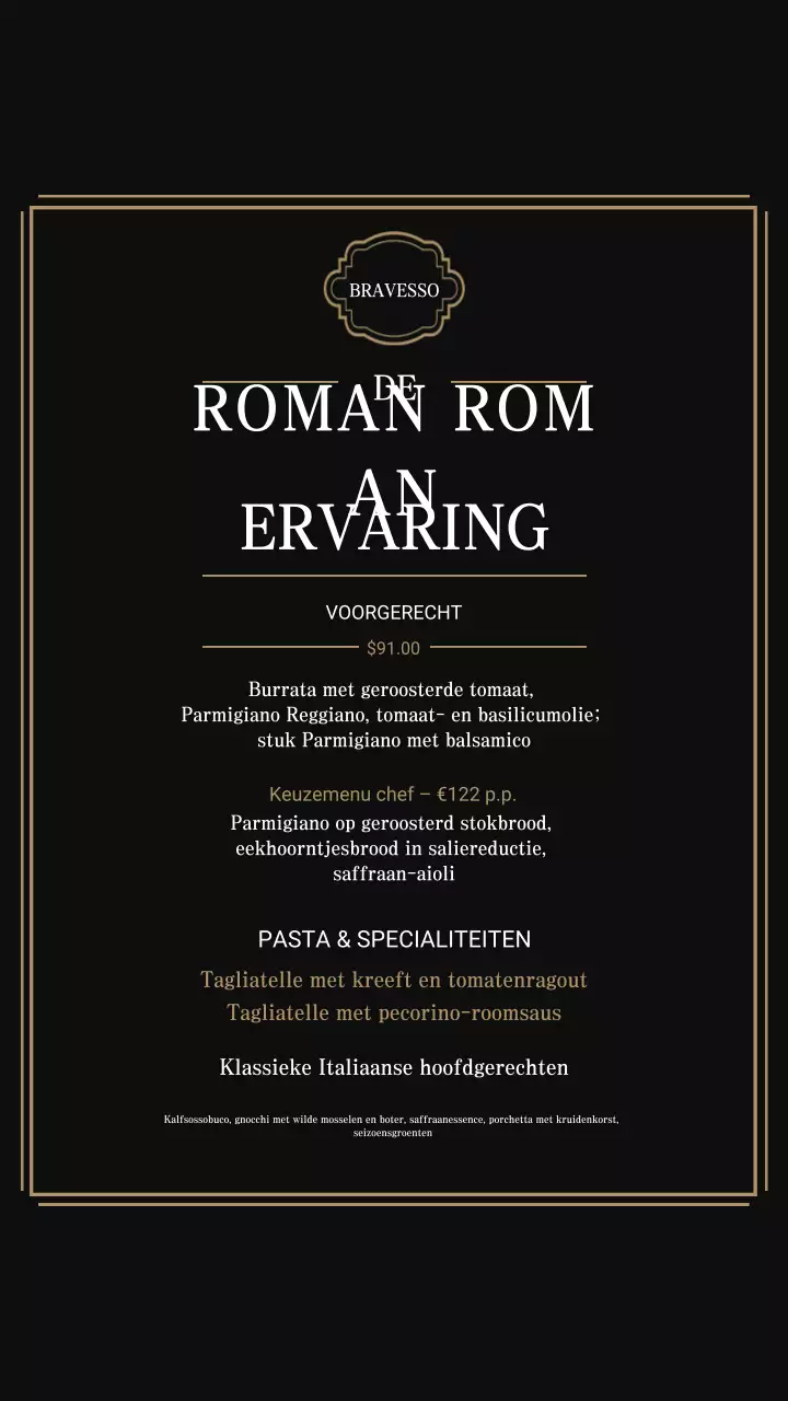 Instagram-bericht over het Black Classic Dining Menu